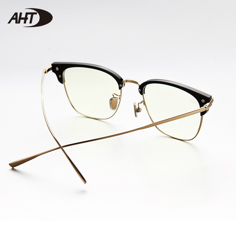 AHT防辐射眼镜男女假半框平光镜防蓝光电脑护目镜电竞游戏镜 黑淡金C1